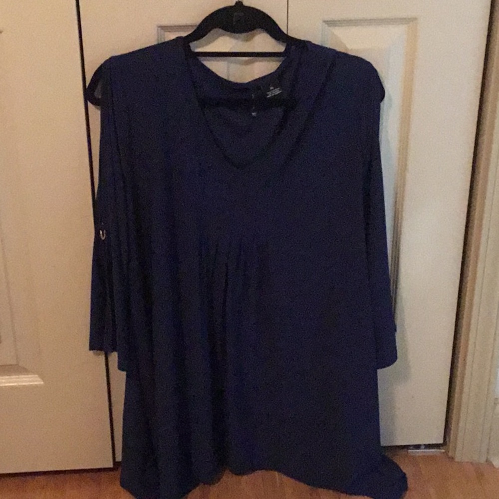 Navy open shoulder blouse